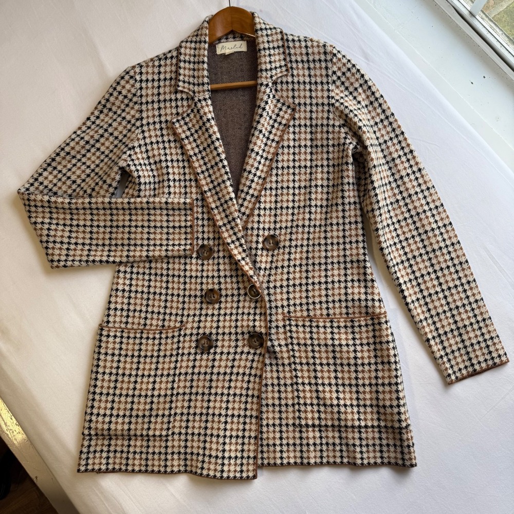 Marled Houndstooth Double Breasted Knit Blazer Jacket Small Fall Family Pictures